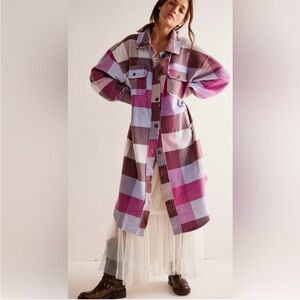 Free People Plaid Long Ruby Jacket